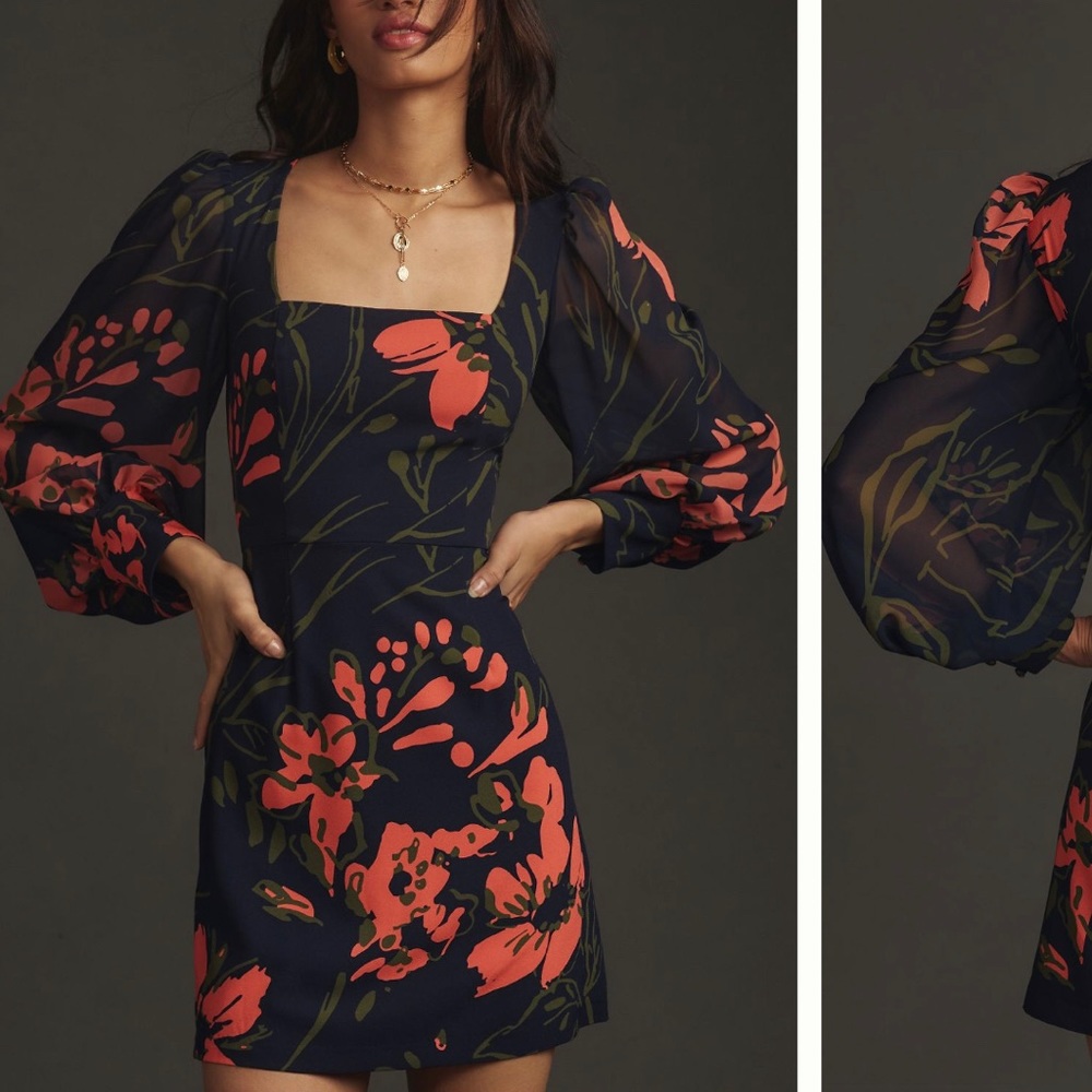 Hutch Elaine Long-Sleeve Square-Neck Mini Dress